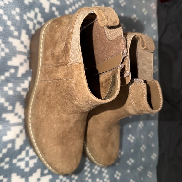 Shoes - Suede Chelsea Platform Booties in Light Brown